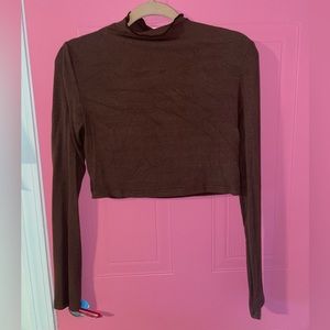 2 shirts $5 Brown Cropped long sleeve lightweight shirt & black knit shirt